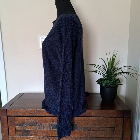 St. John's Bay Knit Sweater Women's Size Medium Blue Black Cable Acrylic Top - Picture 4 of 13